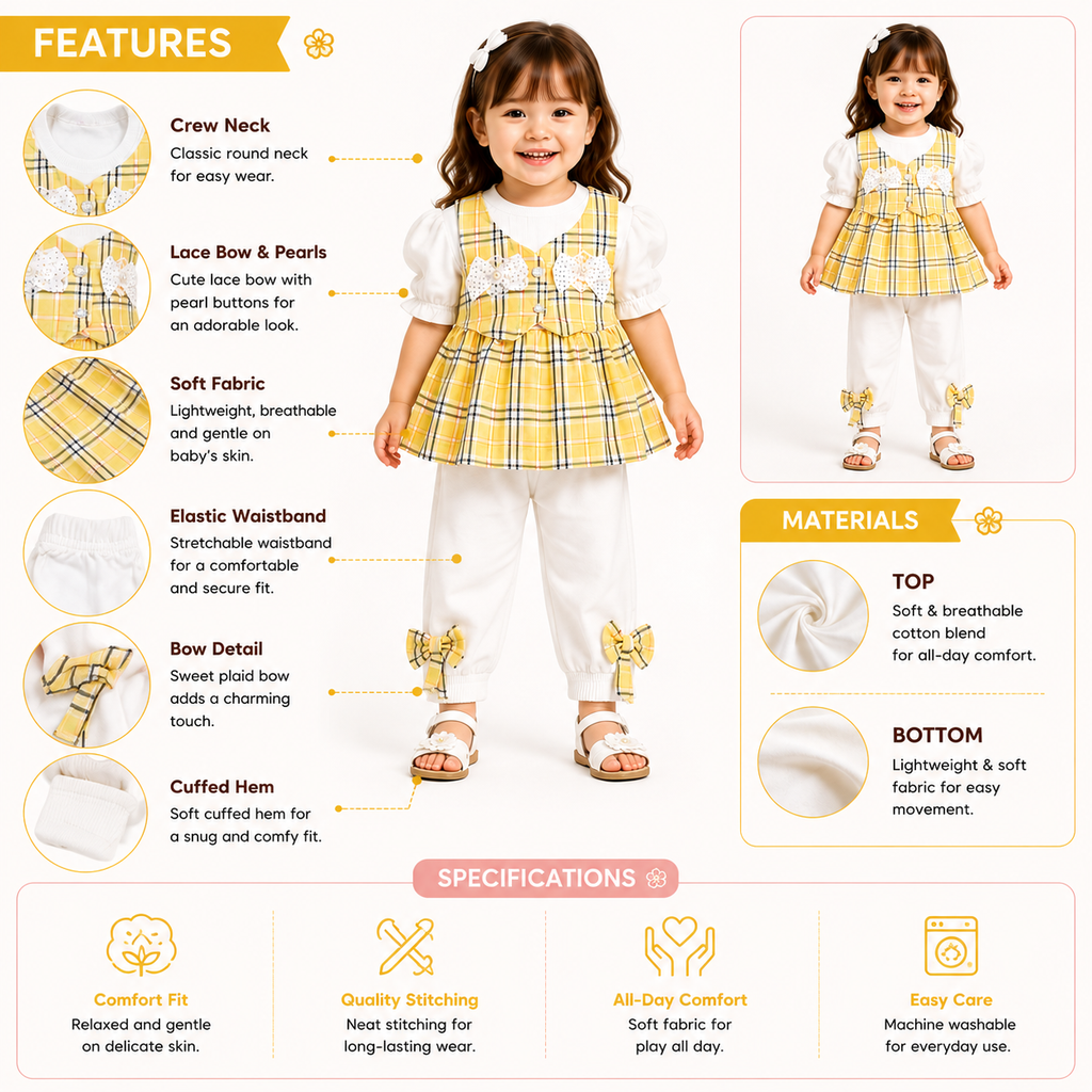 Girls Plaid 2-Piece Frock Set