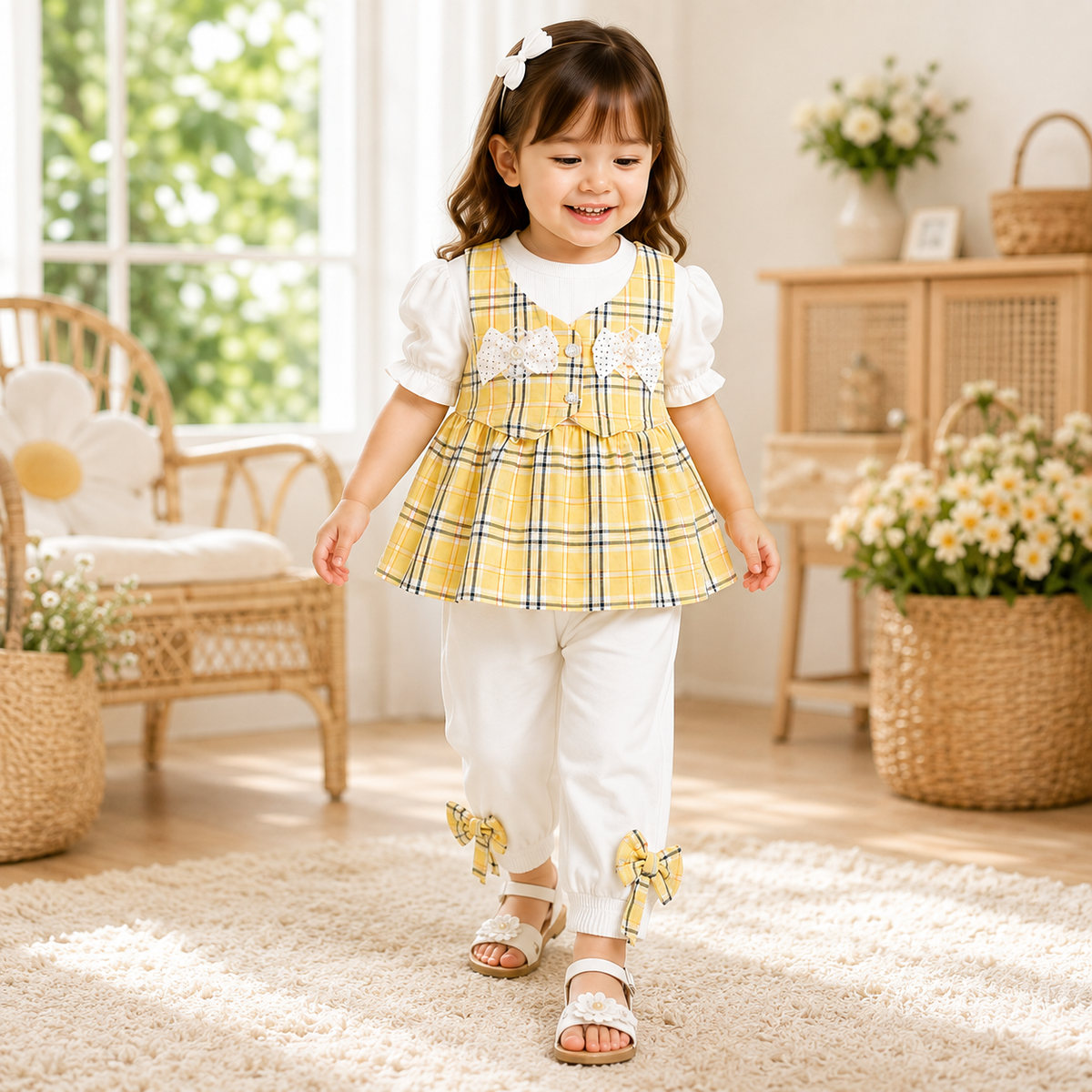 Girls Plaid 2-Piece Frock Set