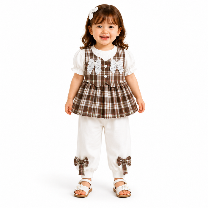 Girls Plaid 2-Piece Frock Set