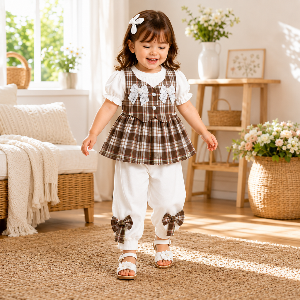 Girls Plaid 2-Piece Frock Set