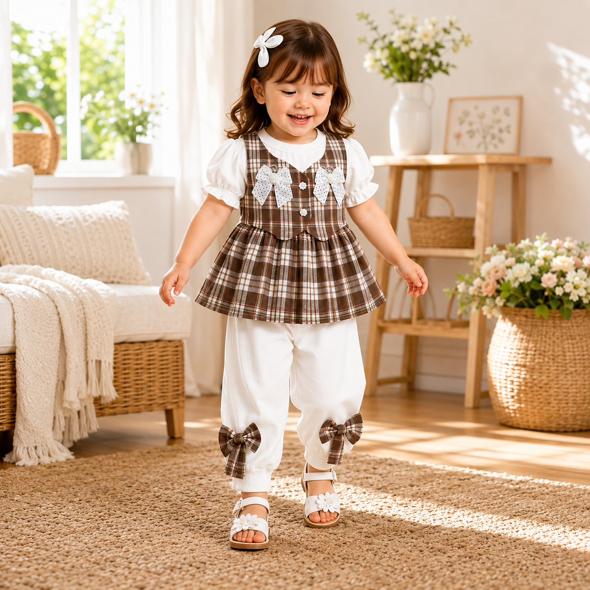Girls Plaid 2-Piece Frock Set