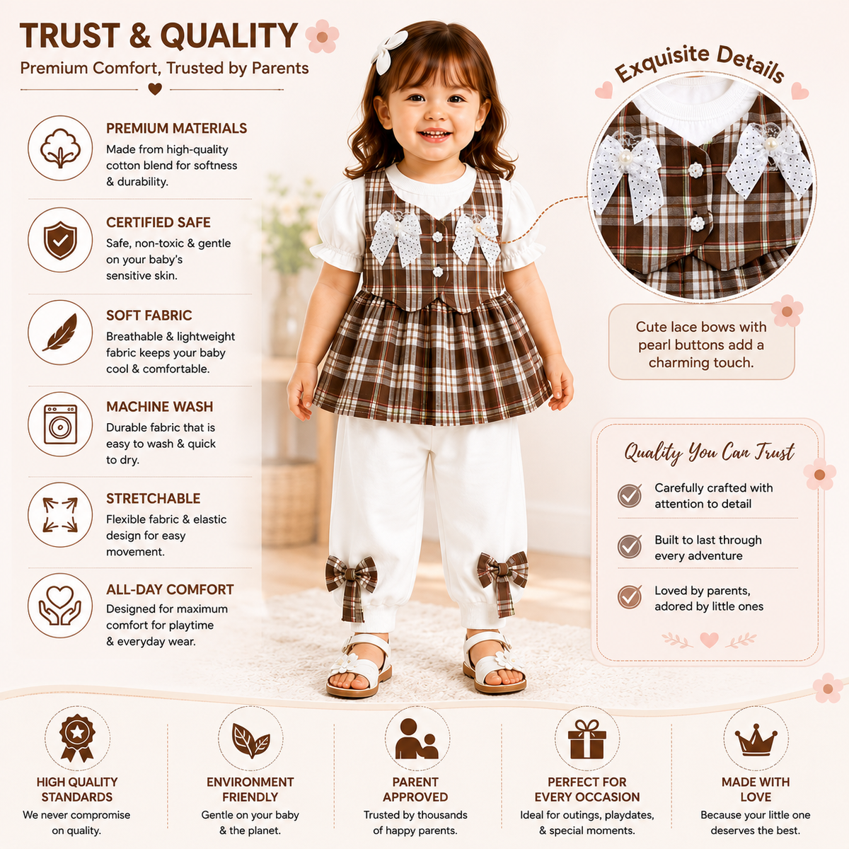 Girls Plaid 2-Piece Frock Set