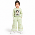Girls Green 2-Piece Sweatshirt & Wide-Leg Pants Set