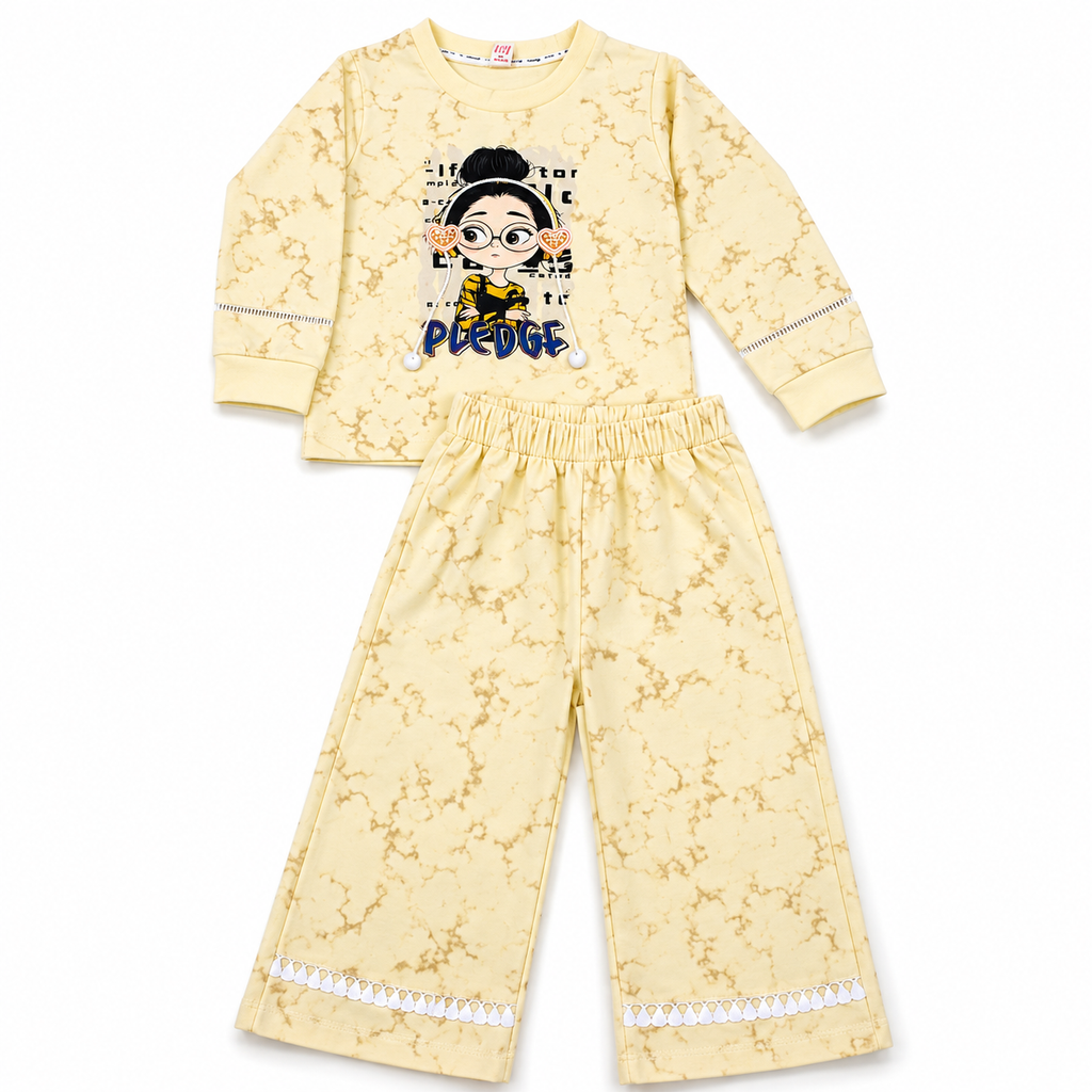 Girls Green 2-Piece Sweatshirt & Wide-Leg Pants Set
