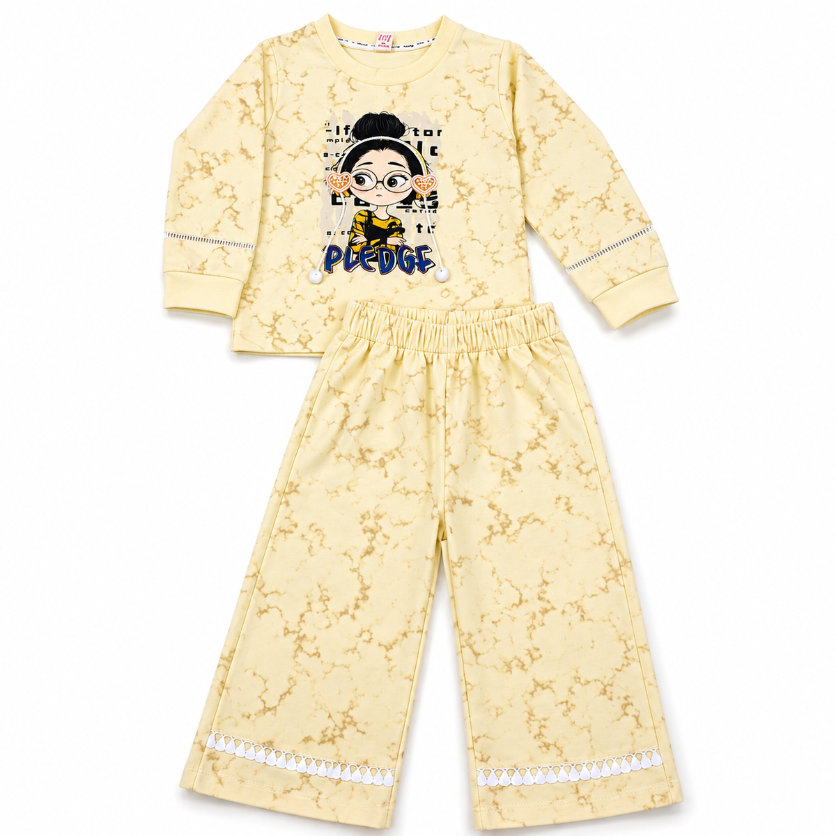 Girls Green 2-Piece Sweatshirt & Wide-Leg Pants Set