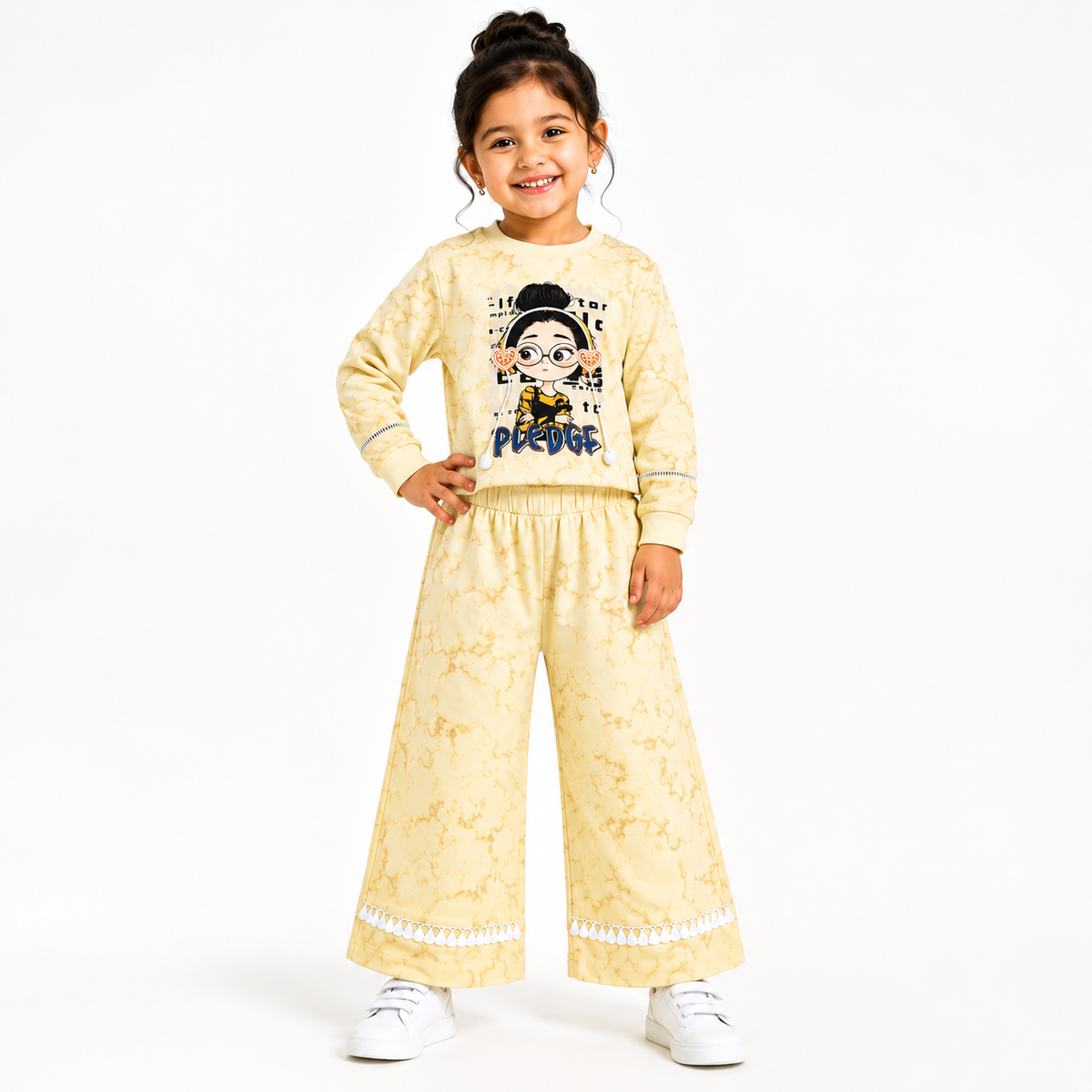 Girls Green 2-Piece Sweatshirt & Wide-Leg Pants Set