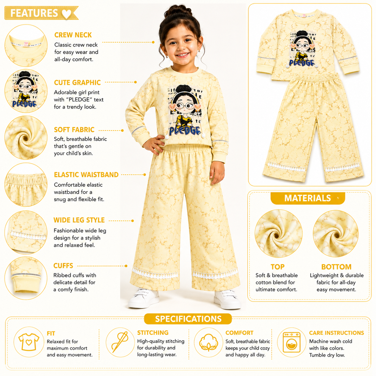 Girls Green 2-Piece Sweatshirt & Wide-Leg Pants Set