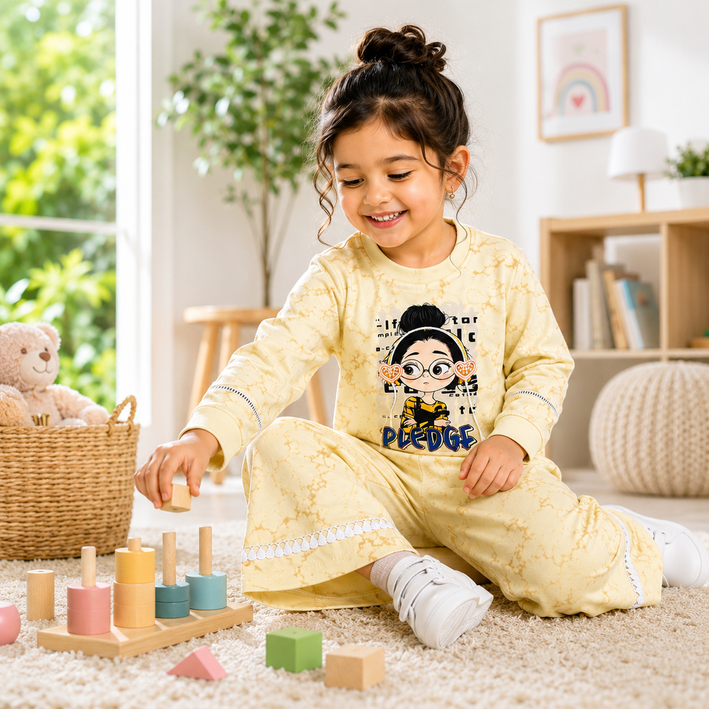 Girls Green 2-Piece Sweatshirt & Wide-Leg Pants Set