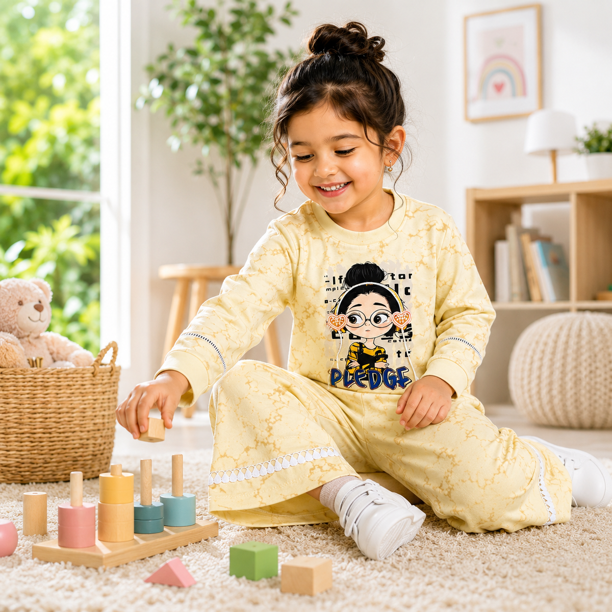 Girls Green 2-Piece Sweatshirt & Wide-Leg Pants Set