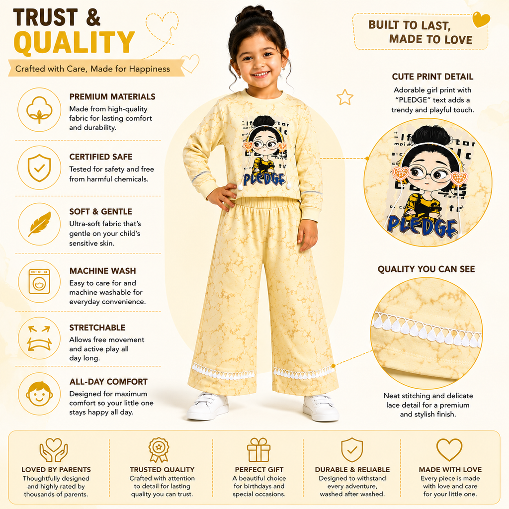 Girls Green 2-Piece Sweatshirt & Wide-Leg Pants Set