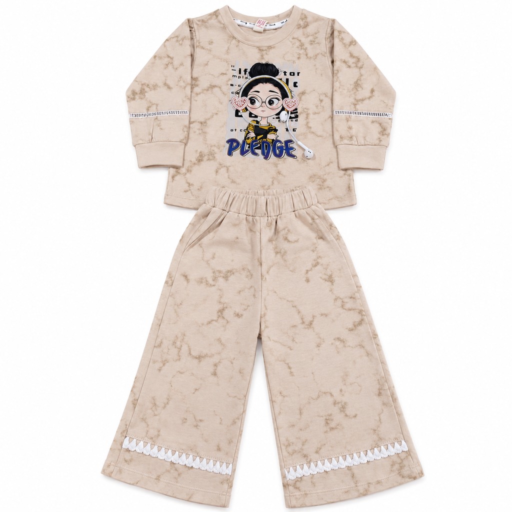 Girls Green 2-Piece Sweatshirt & Wide-Leg Pants Set