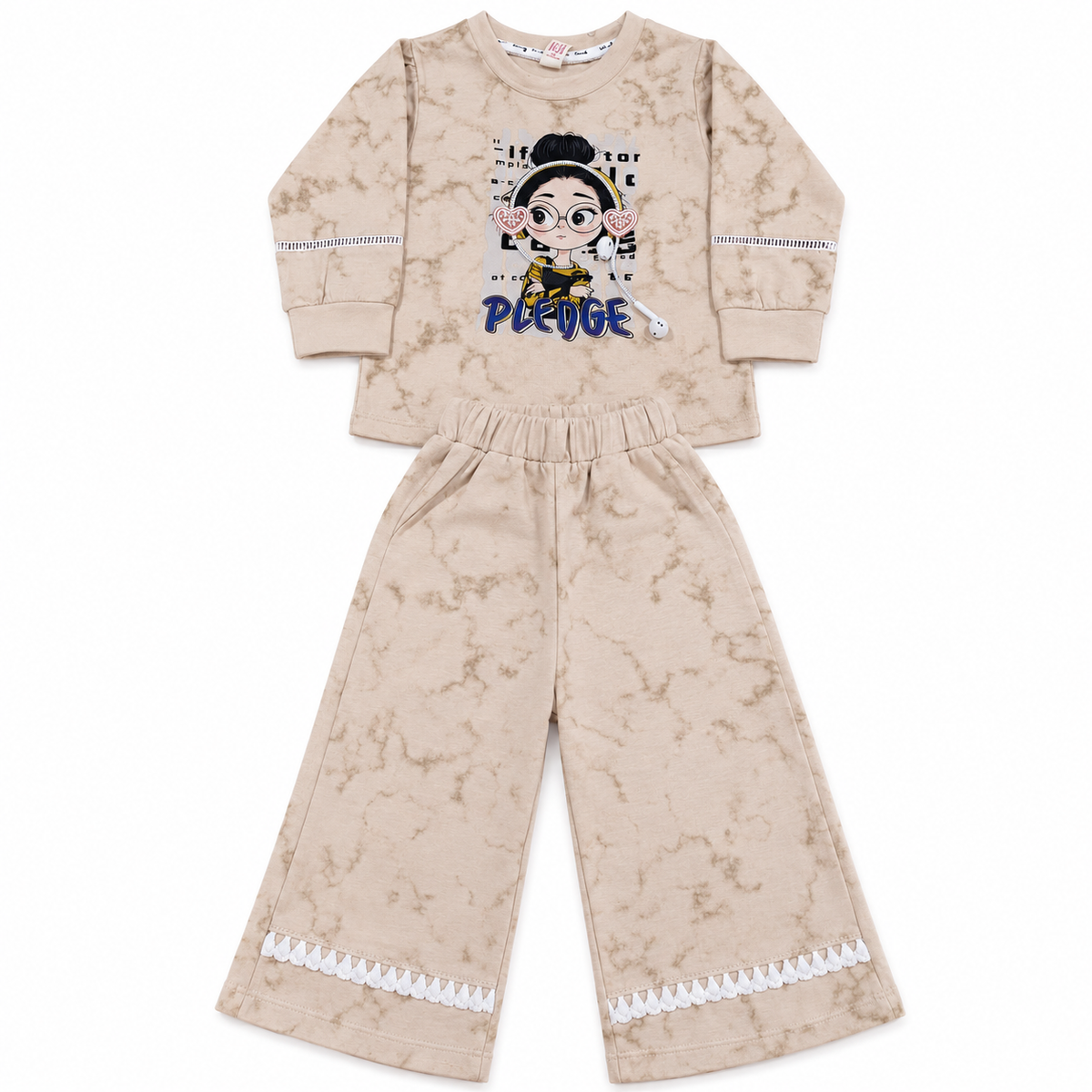 Girls Green 2-Piece Sweatshirt & Wide-Leg Pants Set