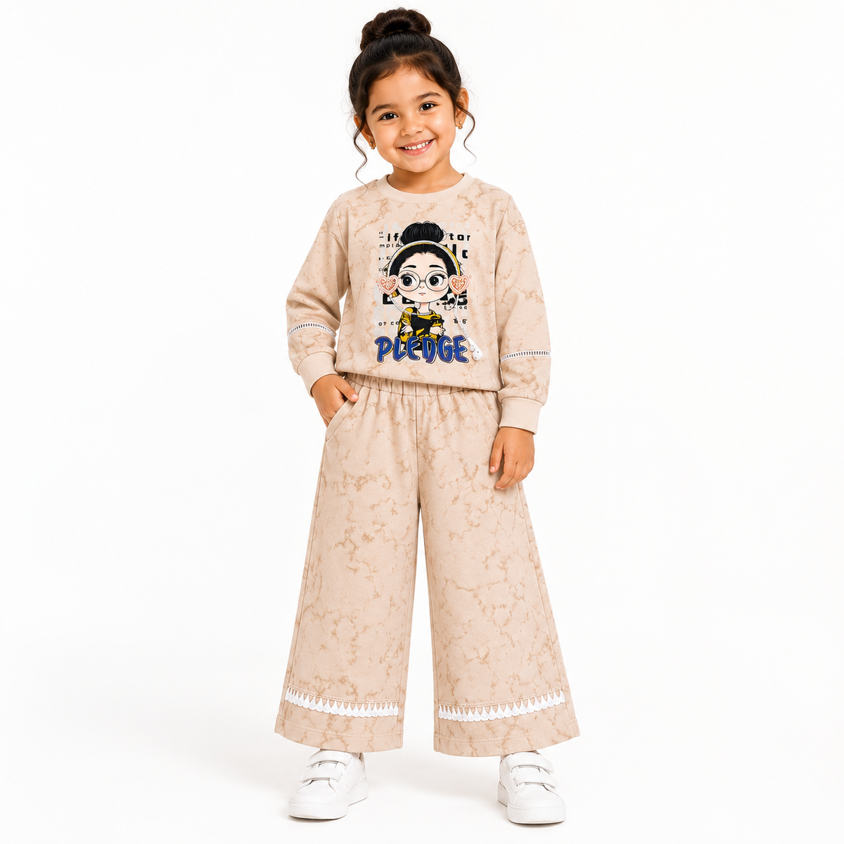 Girls Green 2-Piece Sweatshirt & Wide-Leg Pants Set