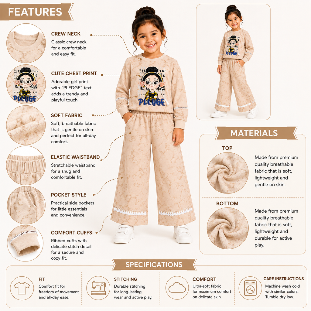 Girls Green 2-Piece Sweatshirt & Wide-Leg Pants Set