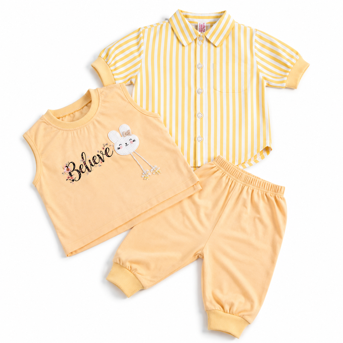 Girls Bunny 3 Piece Outfit Set, Cute Sweatshirt & Jogger Pants