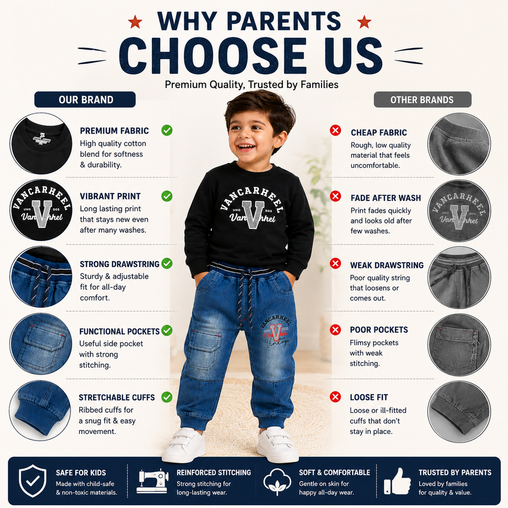 Boys 2 Piece Outfit Set, Sweatshirt & Blue Denim Jogger Pants