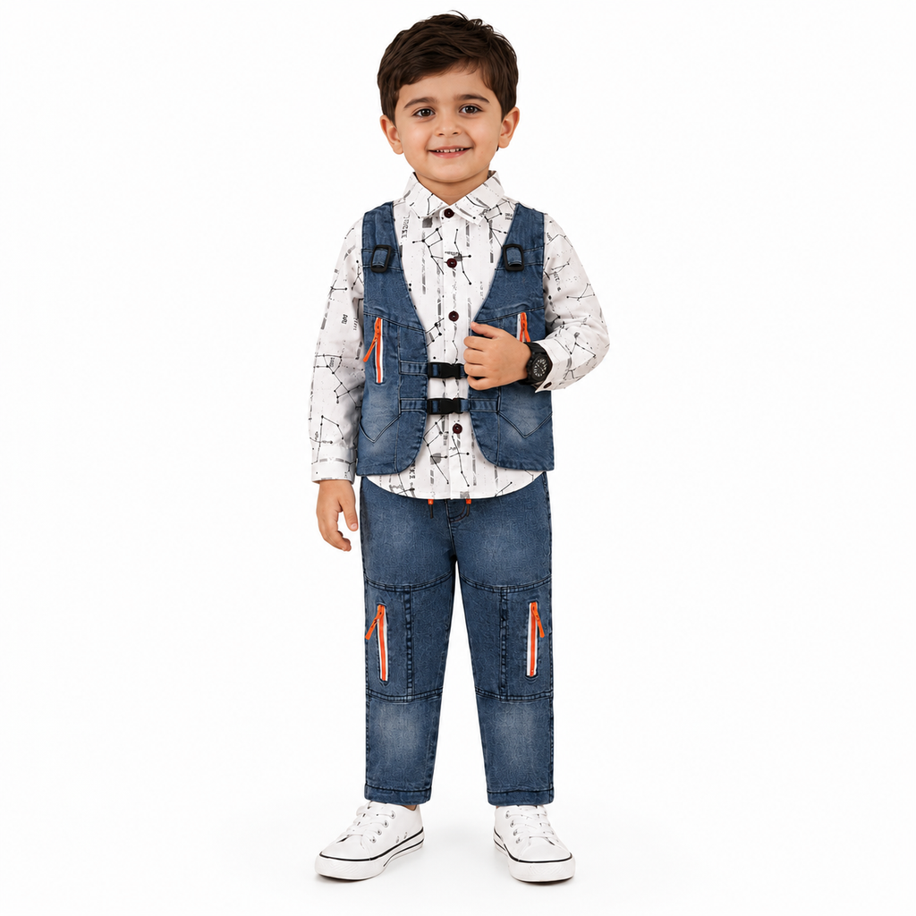 Boys 3 Piece Denim Vest Outfit Set
