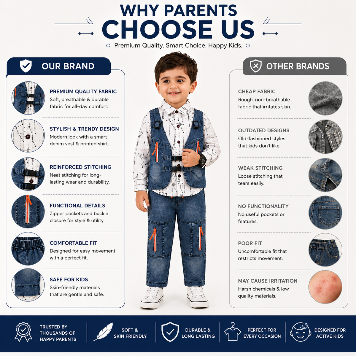 Boys 3 Piece Denim Vest Outfit Set