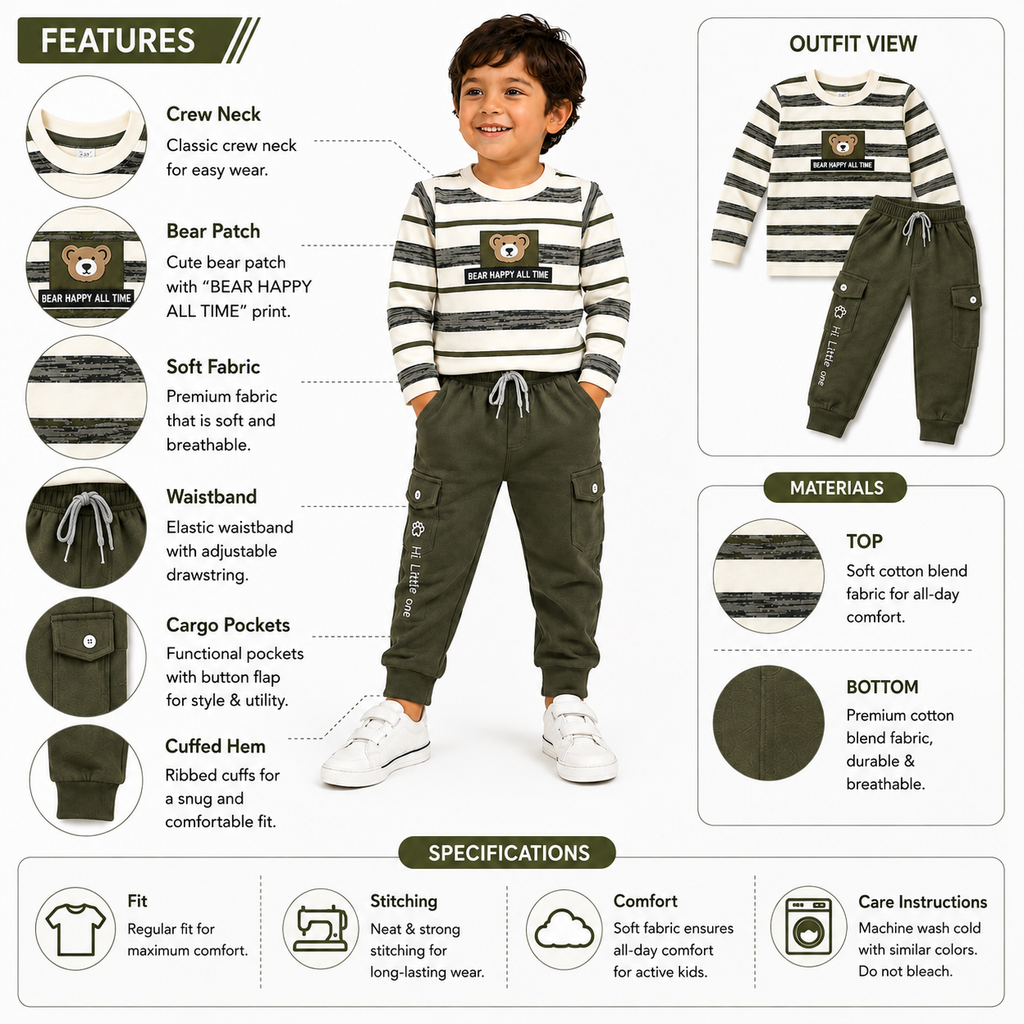 Boys Bear 2-Piece Jogger Pants Outfit Set