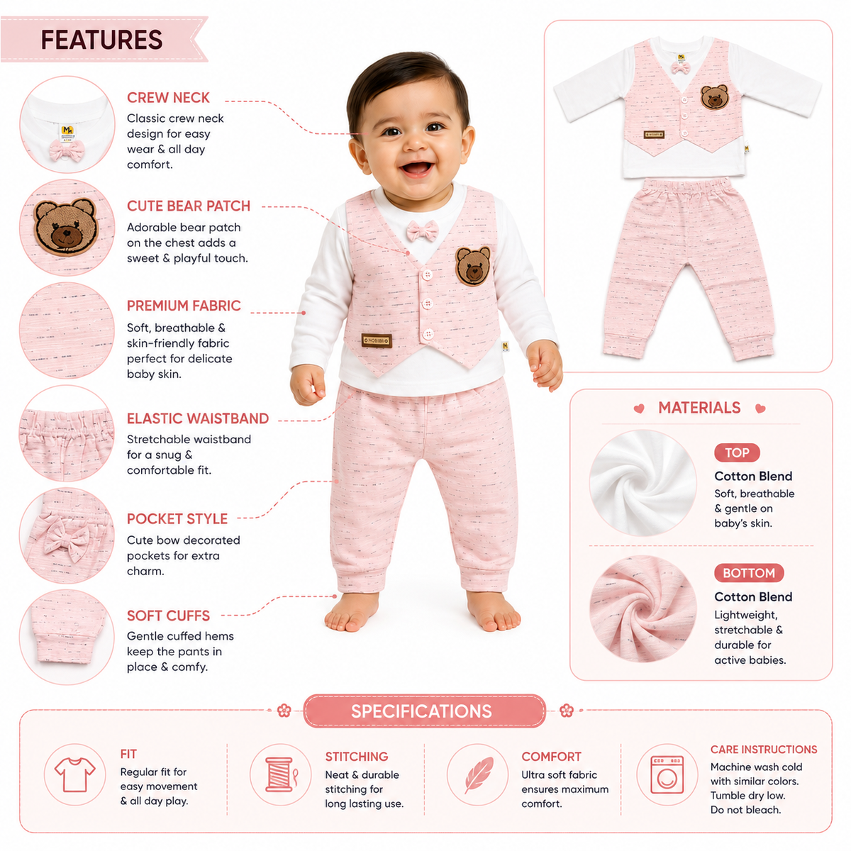 Baby Bear Vest 2-Piece Outfit Set