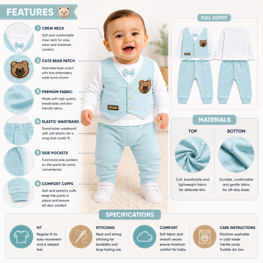 Baby Bear Vest 2-Piece Outfit Set