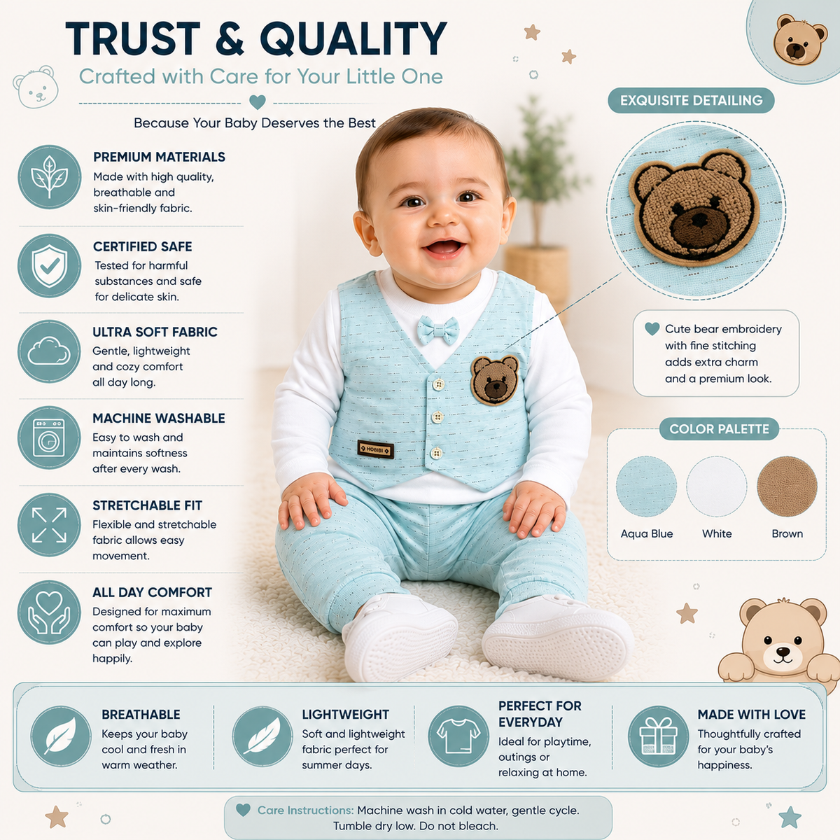 Baby Bear Vest 2-Piece Outfit Set