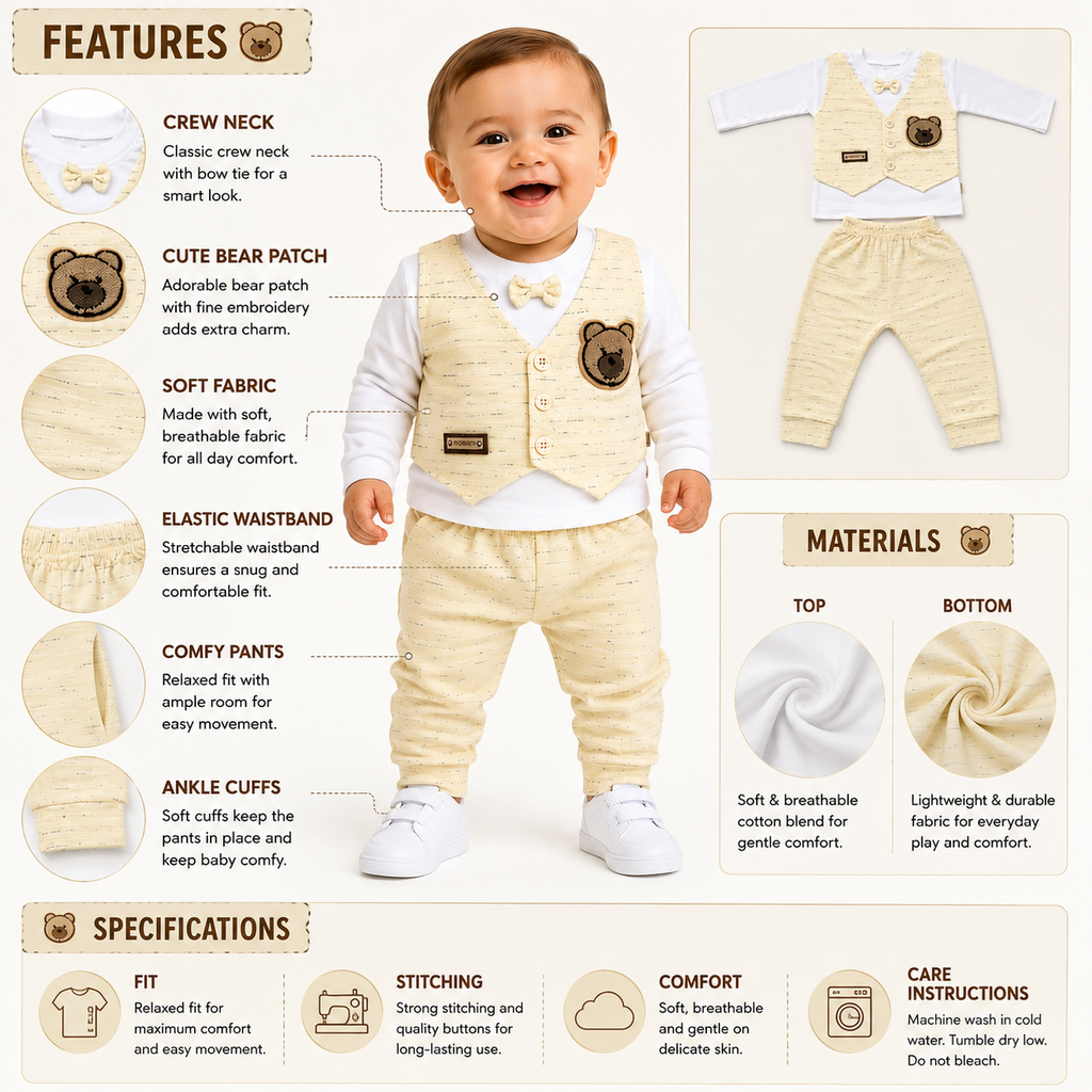 Baby Bear Vest 2-Piece Outfit Set