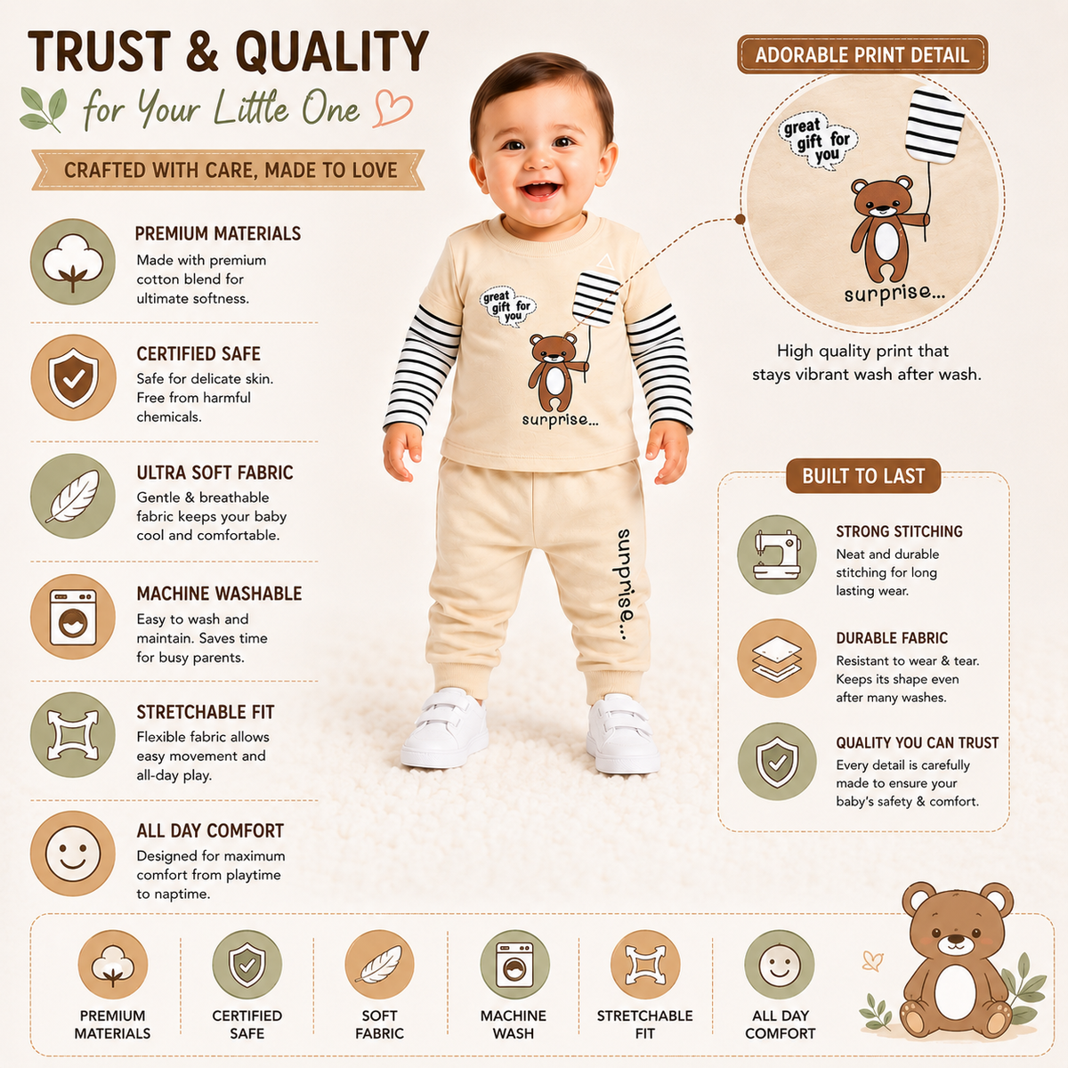 Baby Teddy Bear 2-Piece Outfit Set