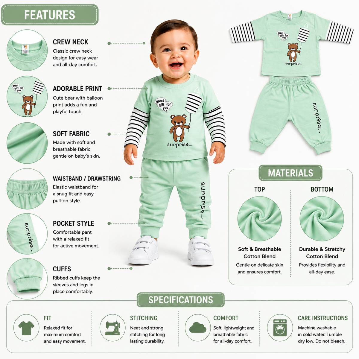 Baby Teddy Bear 2-Piece Outfit Set