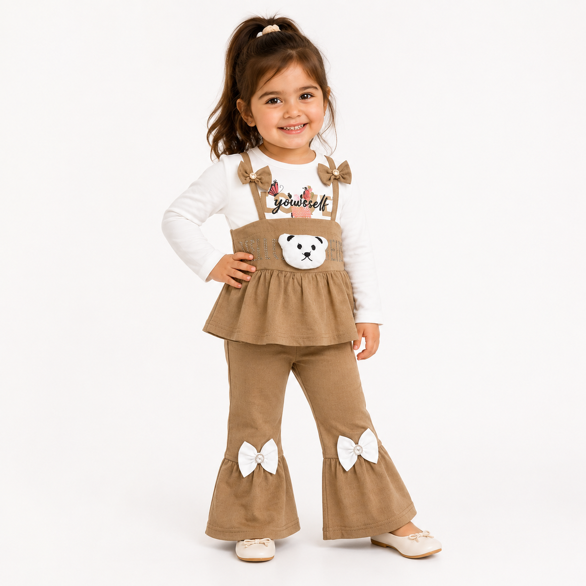 Girls Bear Bow 2-Piece Outfit Set