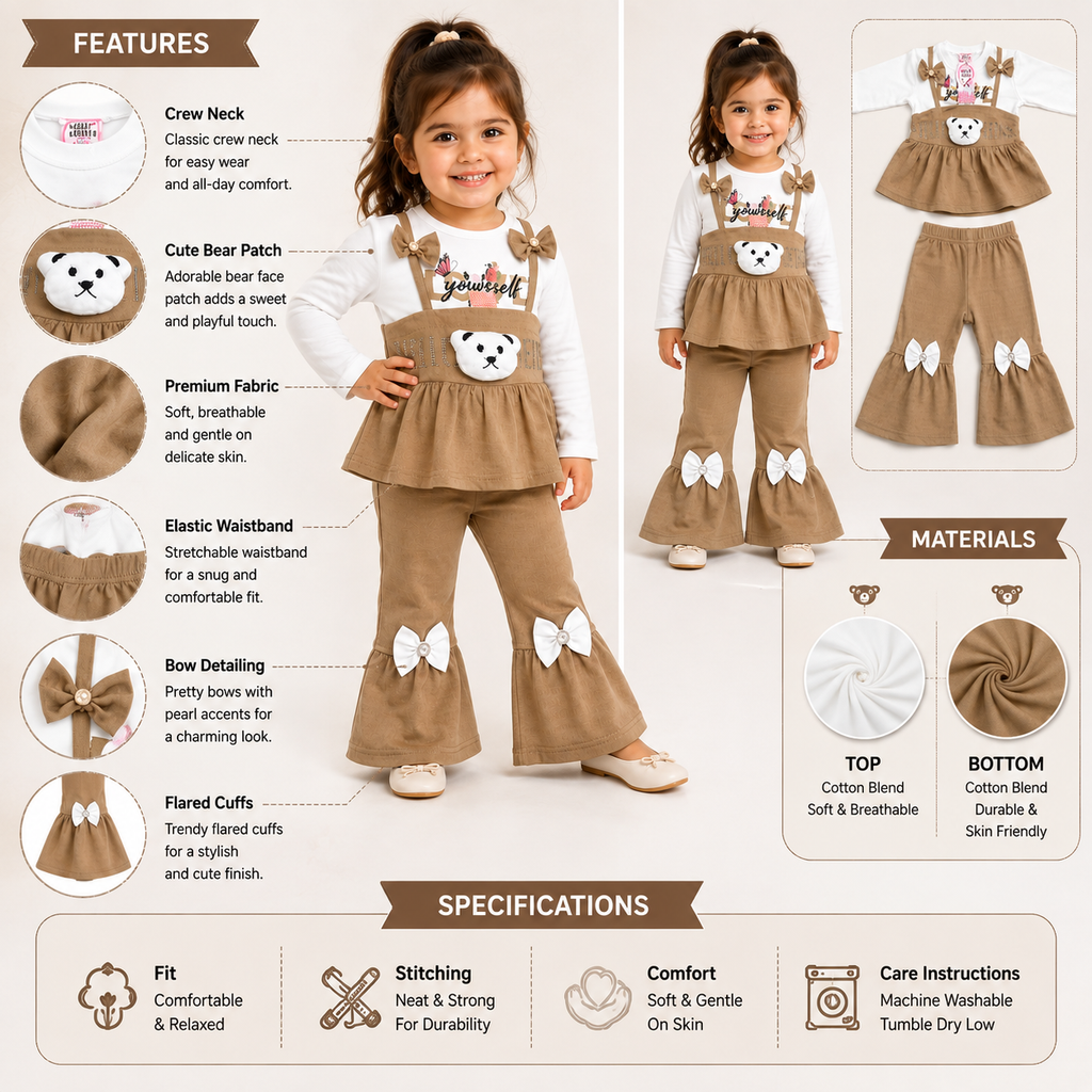 Girls Bear Bow 2-Piece Outfit Set