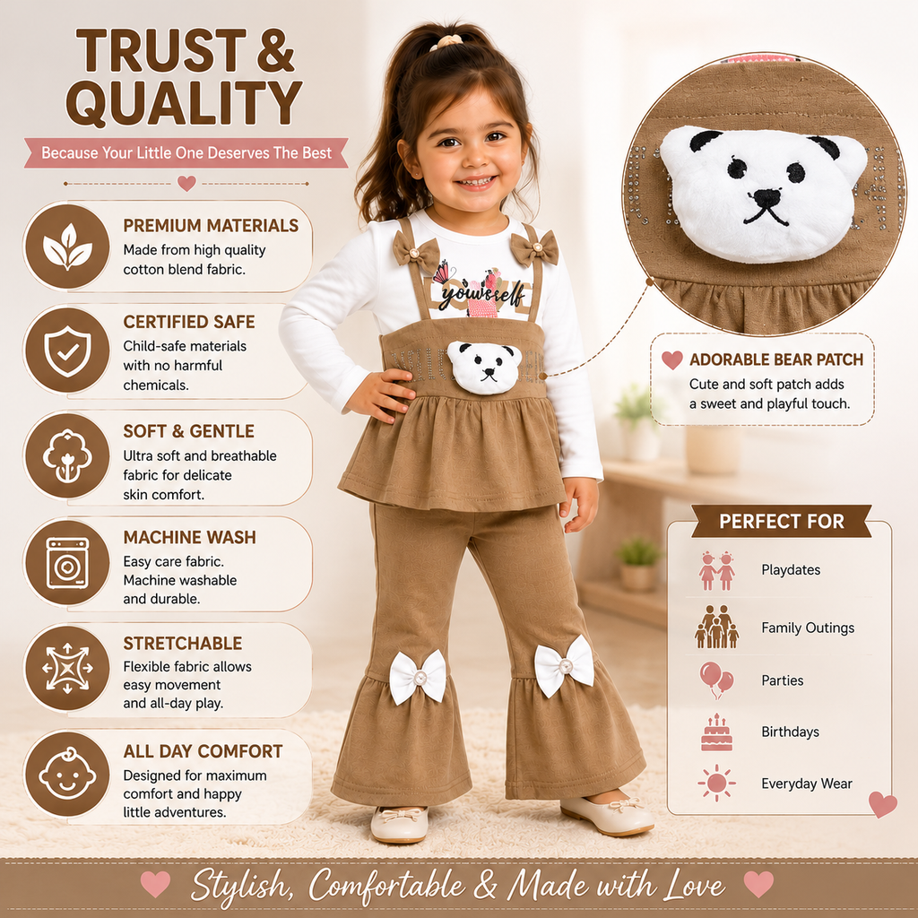 Girls Bear Bow 2-Piece Outfit Set
