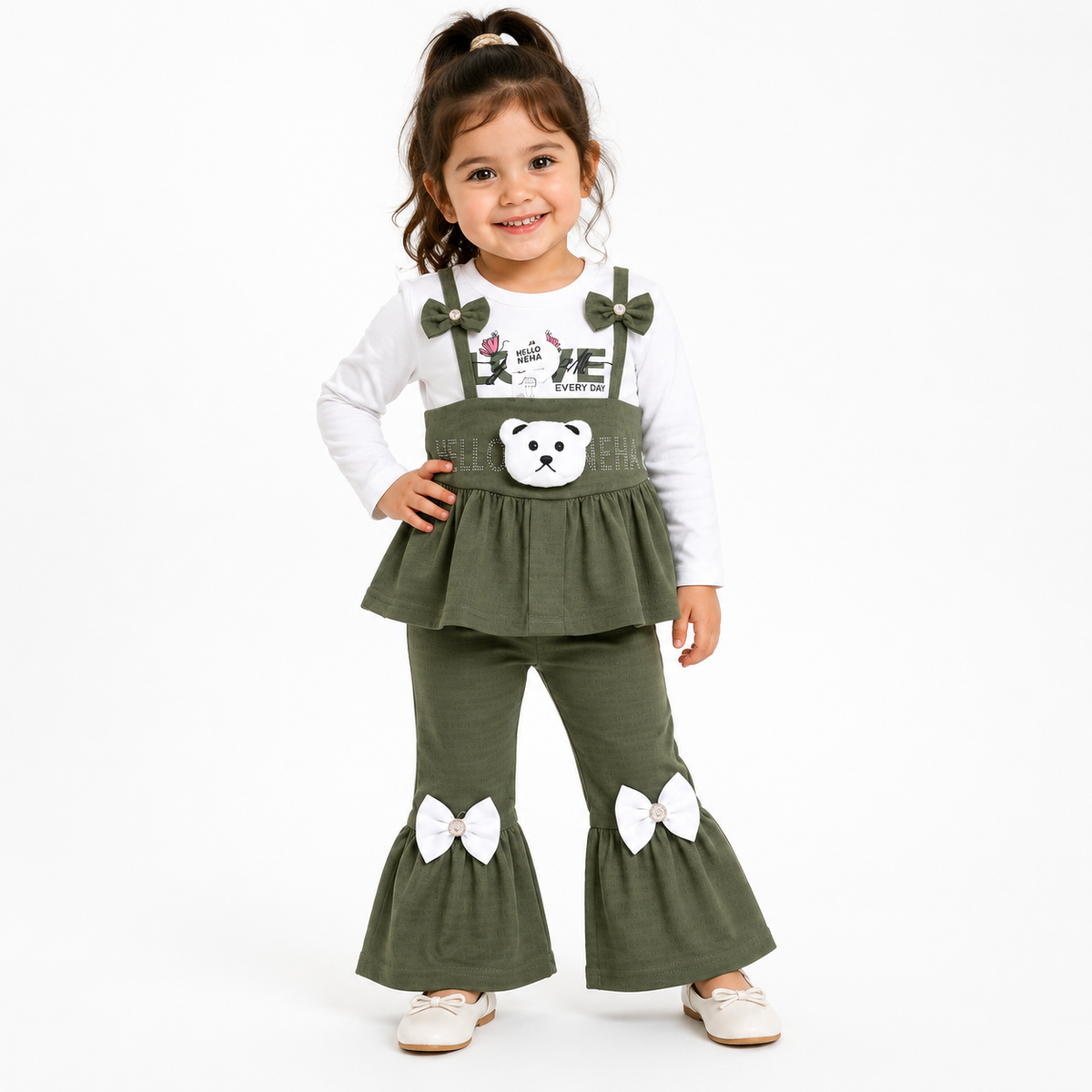Girls Bear Bow 2-Piece Outfit Set