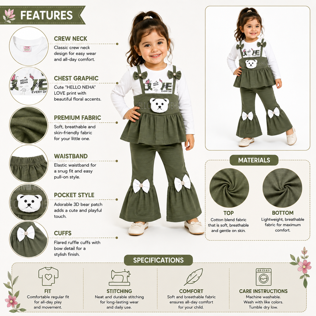 Girls Bear Bow 2-Piece Outfit Set