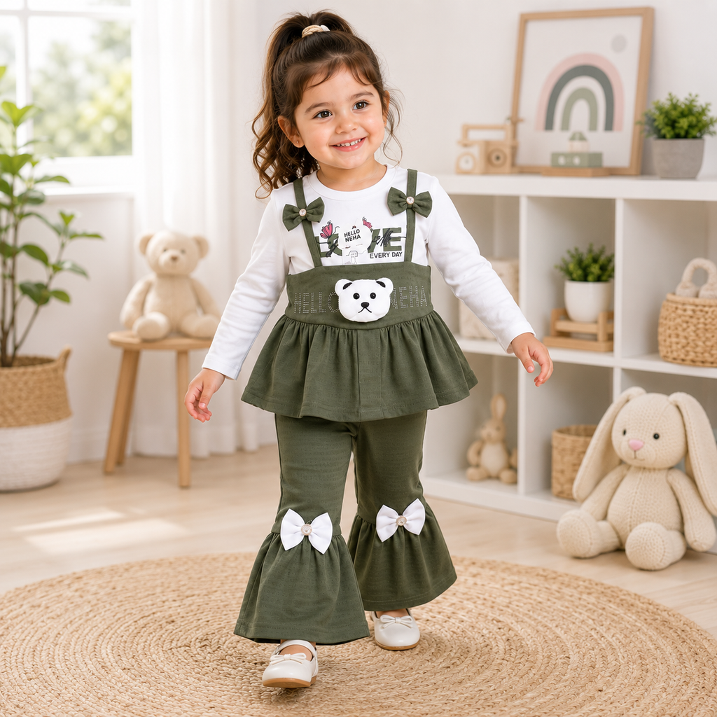 Girls Bear Bow 2-Piece Outfit Set