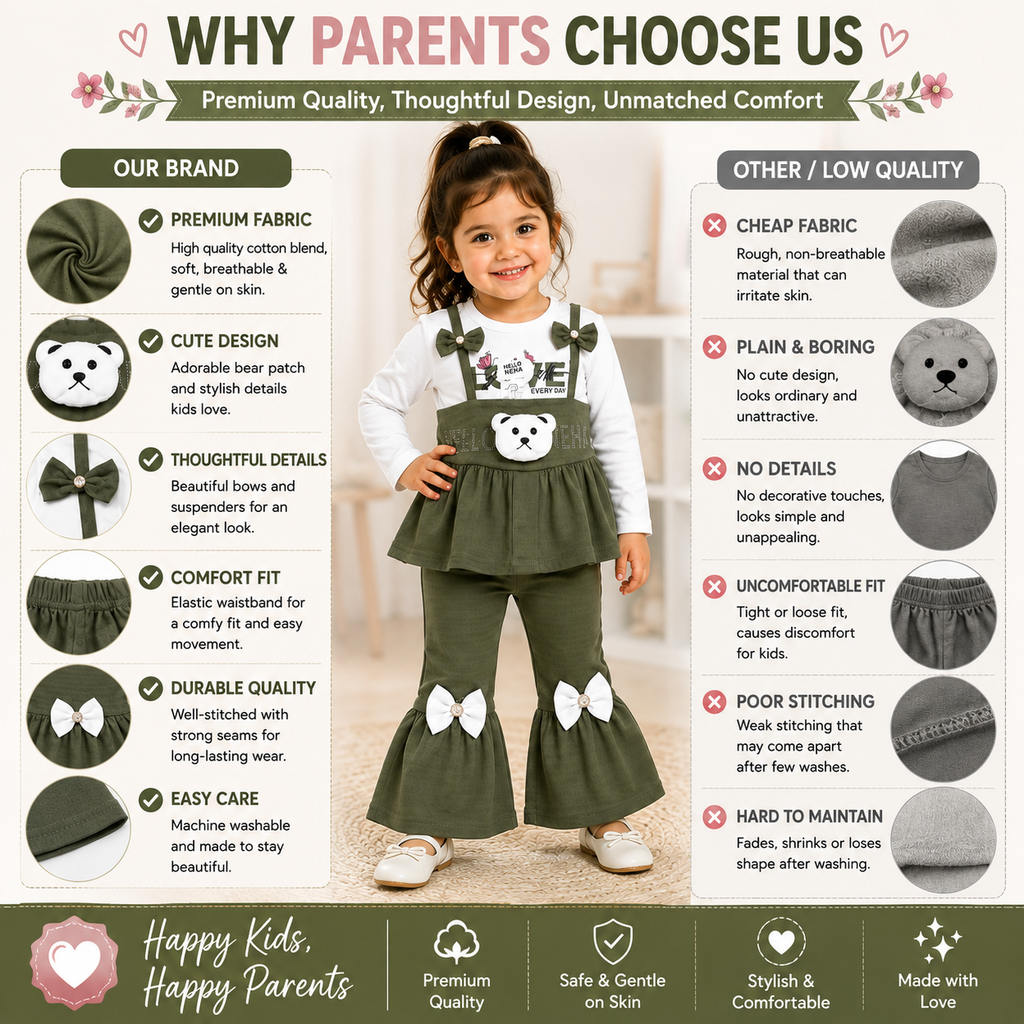 Girls Bear Bow 2-Piece Outfit Set