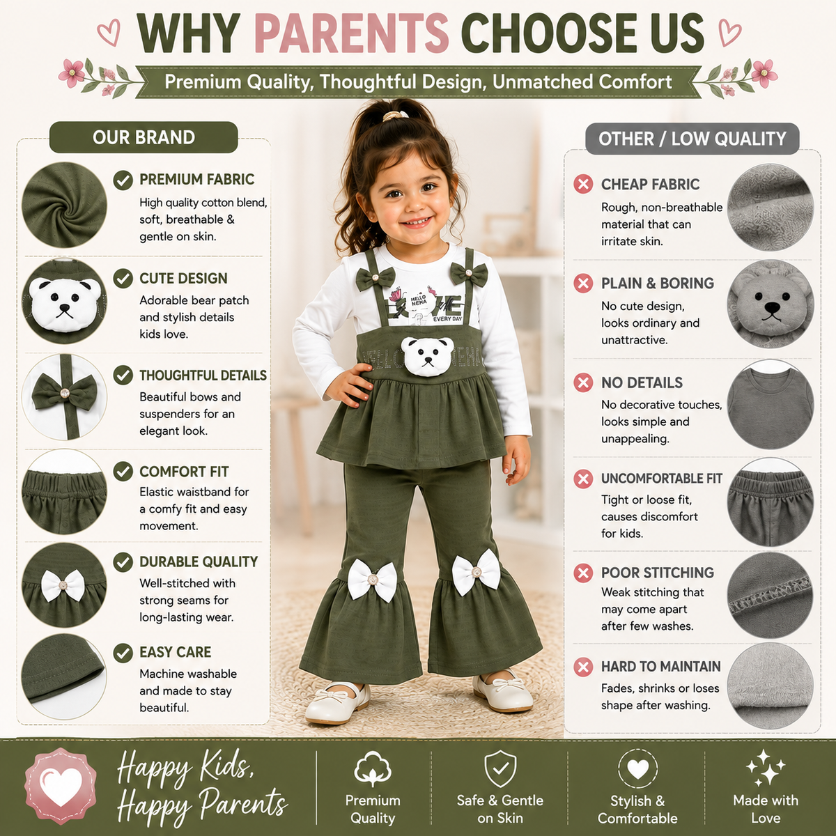 Girls Bear Bow 2-Piece Outfit Set