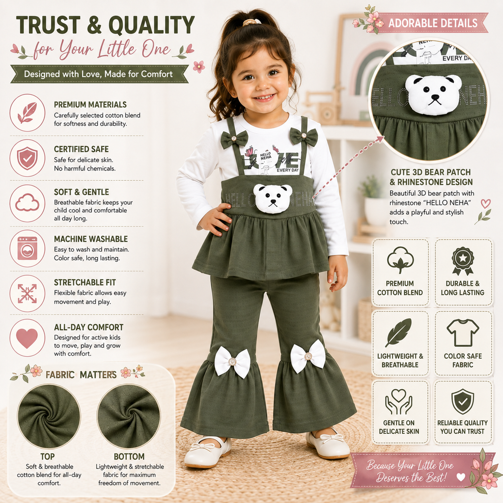 Girls Bear Bow 2-Piece Outfit Set