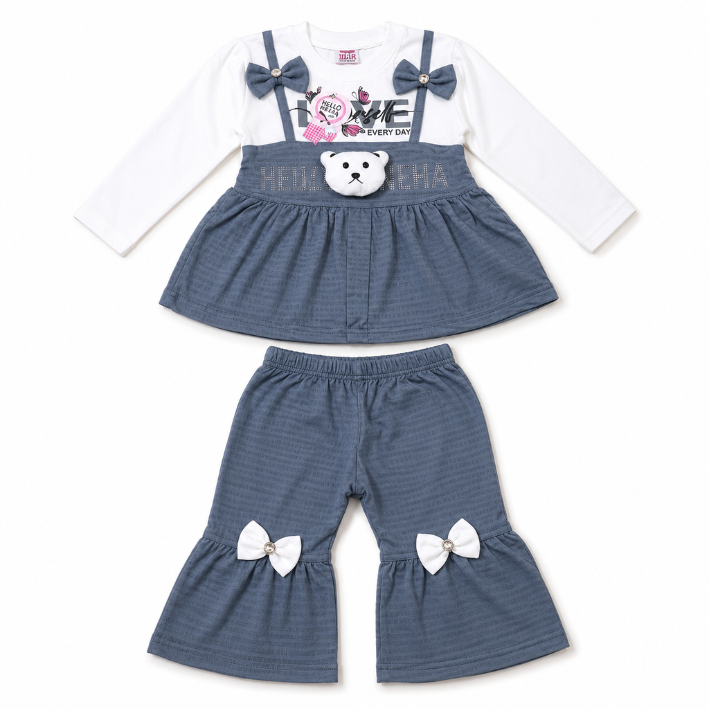 Girls Bear Bow 2-Piece Outfit Set