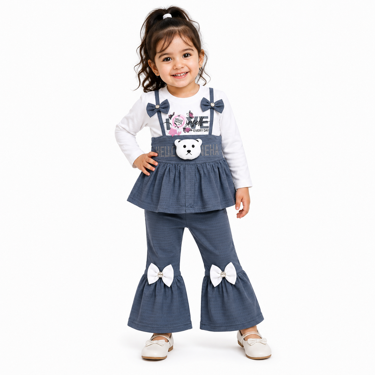 Girls Bear Bow 2-Piece Outfit Set