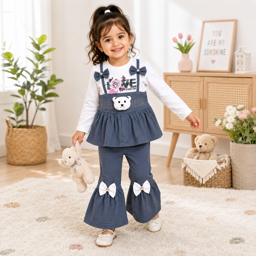 Girls Bear Bow 2-Piece Outfit Set