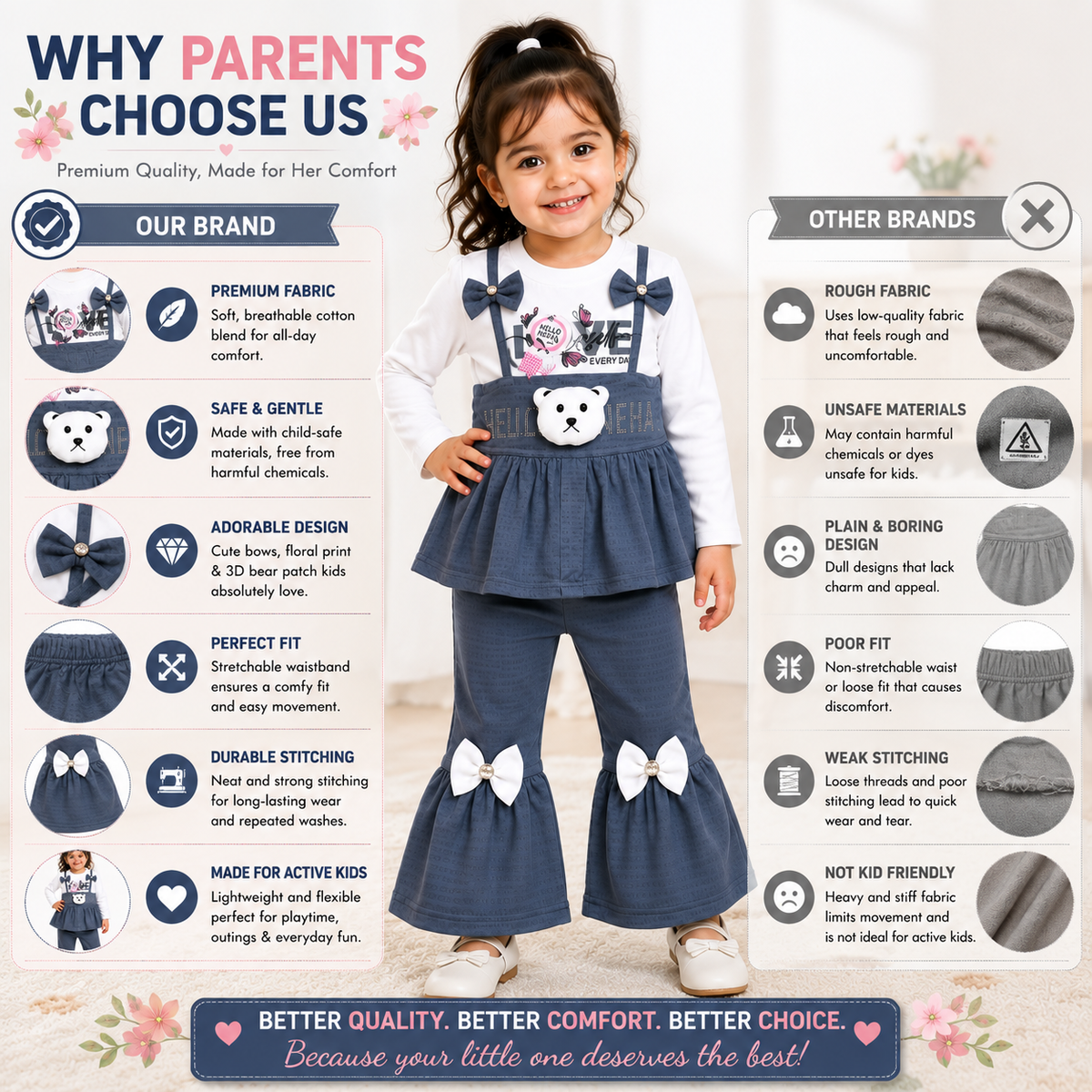 Girls Bear Bow 2-Piece Outfit Set