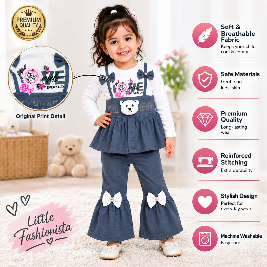 Girls Bear Bow 2-Piece Outfit Set