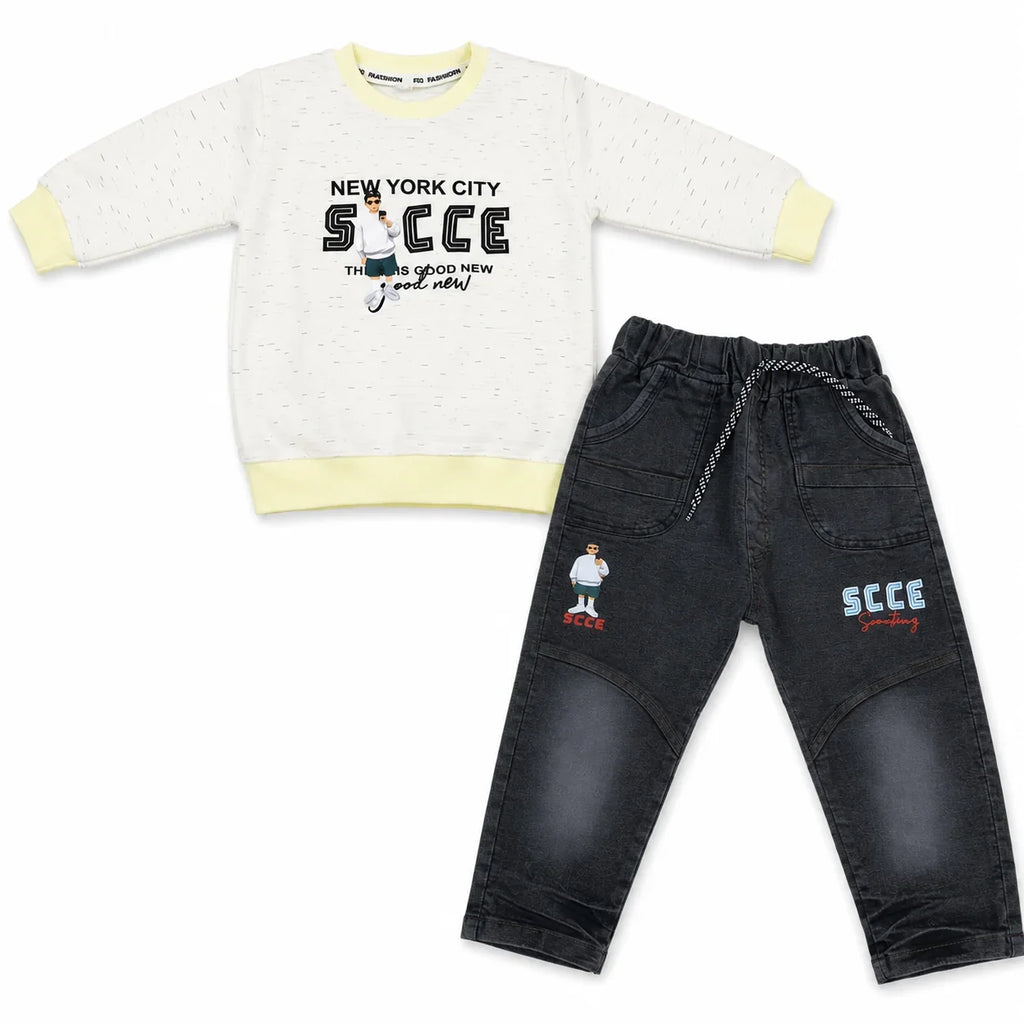 Boys 2-Piece Summer Outfit Set – Printed Top & Casual Pants