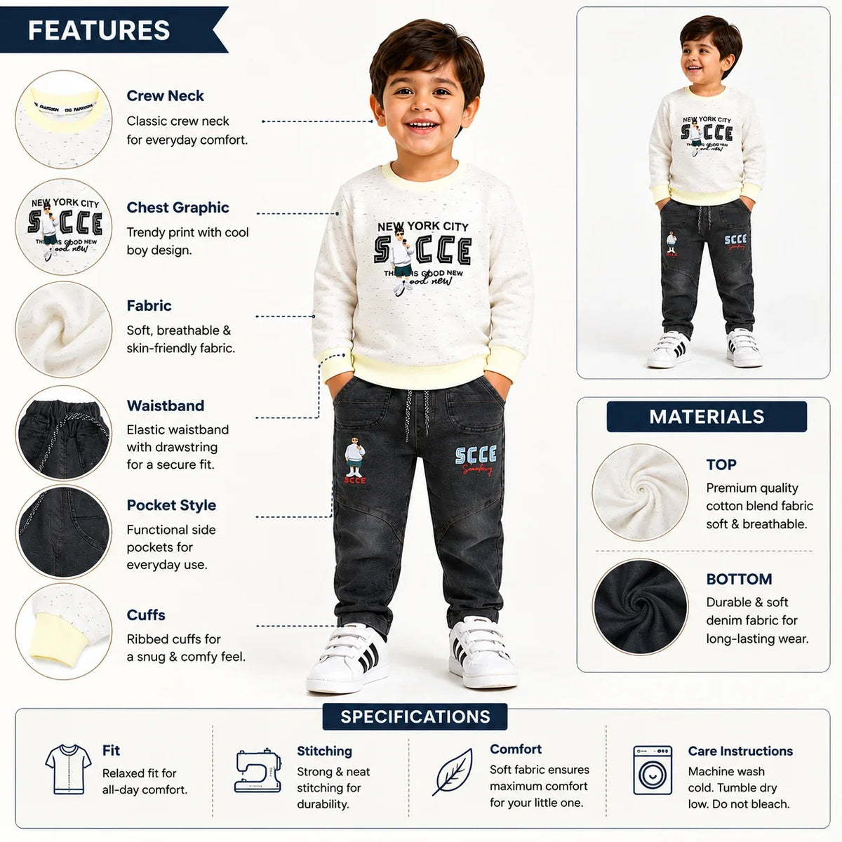 Boys 2-Piece Summer Outfit Set – Printed Top & Casual Pants