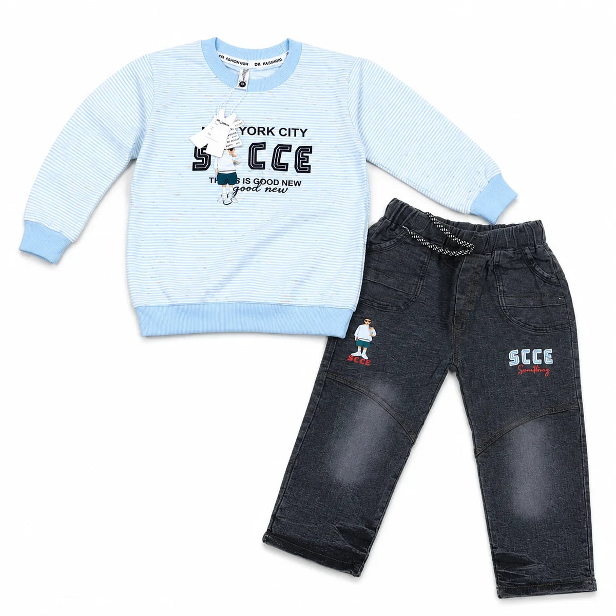 Boys 2-Piece Summer Outfit Set – Printed Top & Casual Pants