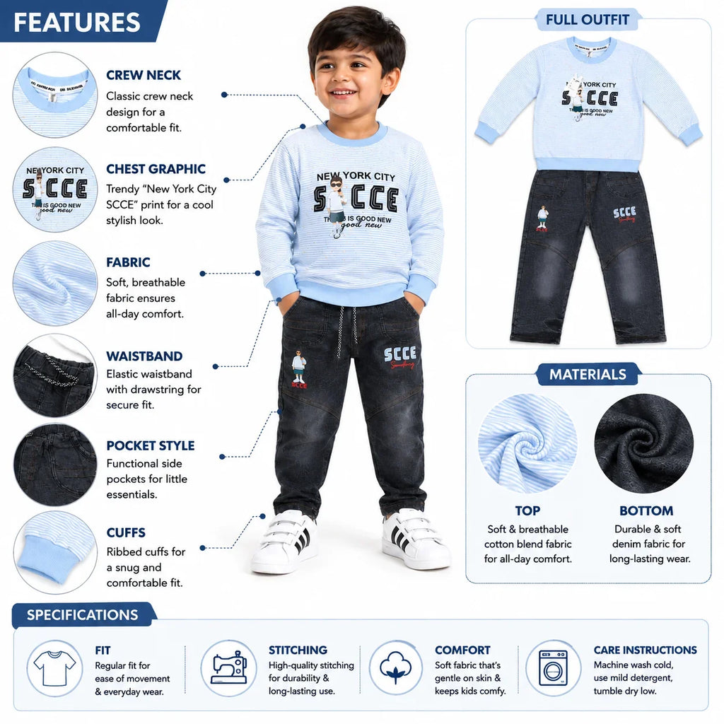 Boys 2-Piece Summer Outfit Set – Printed Top & Casual Pants