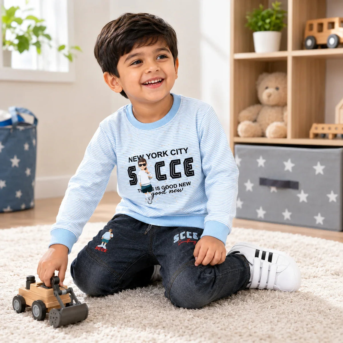 Boys 2-Piece Summer Outfit Set – Printed Top & Casual Pants