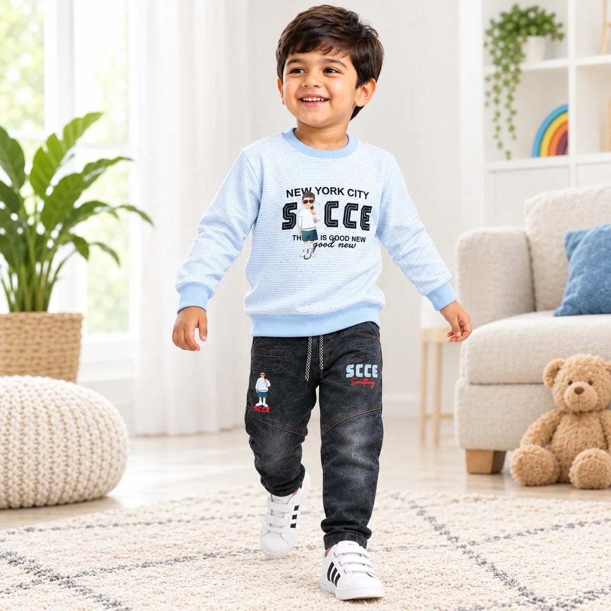 Boys 2-Piece Summer Outfit Set – Printed Top & Casual Pants