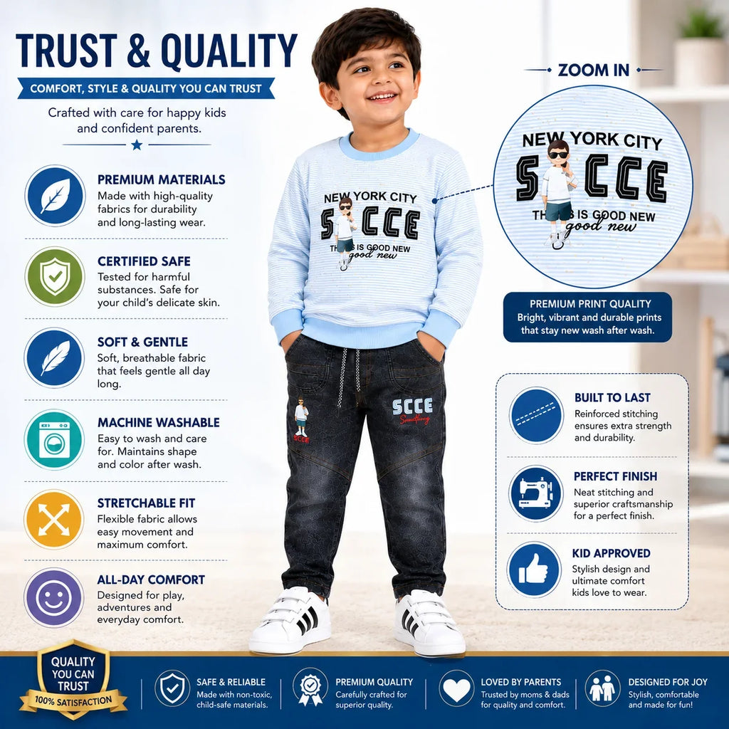 Boys 2-Piece Summer Outfit Set – Printed Top & Casual Pants